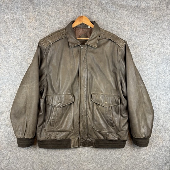 Roundtree & Yorke Other - Roundtree And Yorke Leather Jacket Mens XL Tall A2 Flight Bomber Full Zip Brown